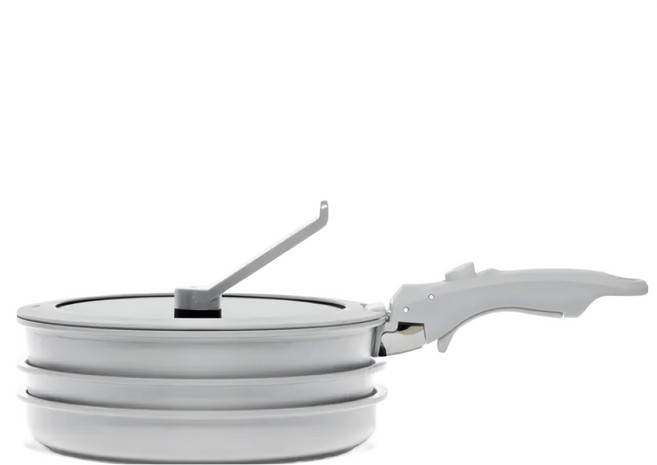 WOKY 沃廚 台灣公司貨 TICERA系列 塔塔鍋 可疊不沾鍋3件組 附可拆式把手, S鍋 + M鍋 + L鍋 + 可拆把手 + 鍋蓋(含握把), 霧灰色, 1組