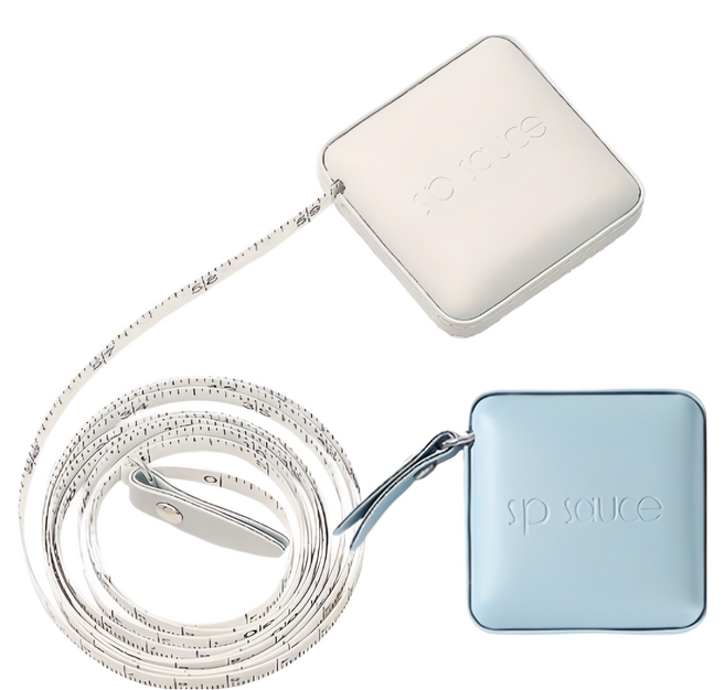 SP SAUCE 日本 攜帶型時尚皮革迷你捲尺 方形 米色 + 粉藍色 55 x 50 x 20mm 40g 2個, 55mm, 1組