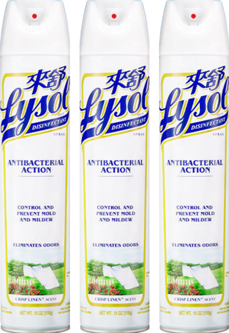 Lysol 來舒 噴霧抗菌清潔劑 清爽亞麻, 510g, 3瓶