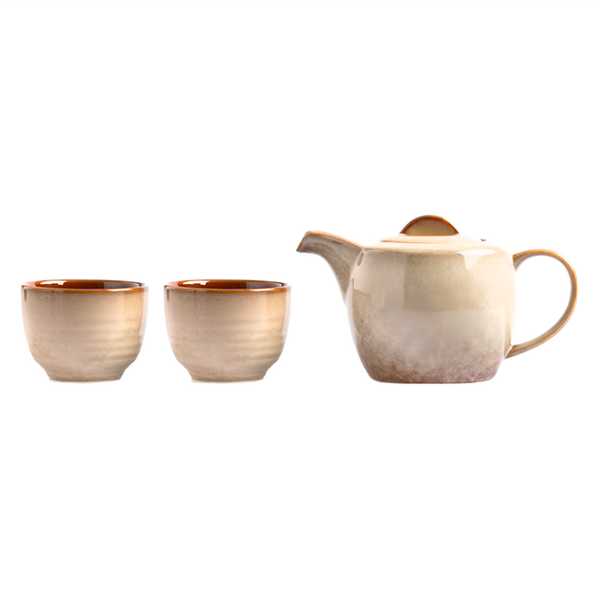 JUST HOME 禪風一壺茶具組, 茶壺 + 茶杯2個, 米色, 1組