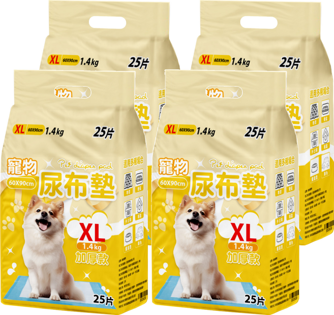 咕沛日常 寵物尿布墊 加厚款, 25片, 4包