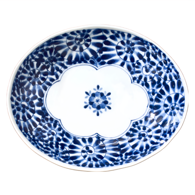 藍染橢圓皿系列-日本製 容量350mL 陶瓷材質, 藍染唐草, 1個