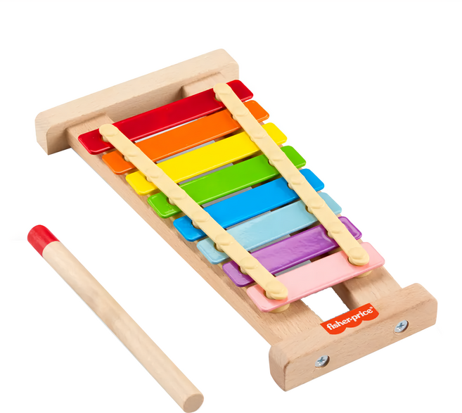 Fisher-Price 費雪 木製鐵琴 2歲以上 提升音樂性和感受力, 彩虹, 1個
