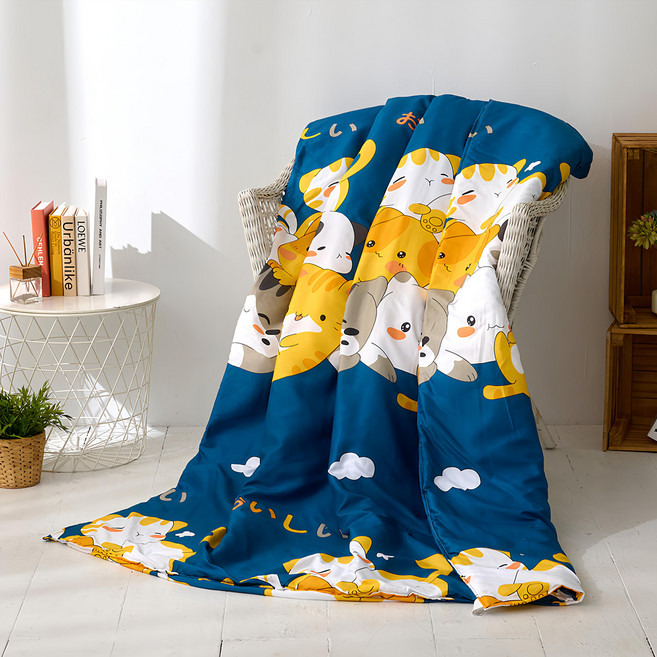 J-bedtime 床寢時光 舒柔棉涼被 R6829M 台灣製 180 x 150cm, 團團奶貓 深藍色