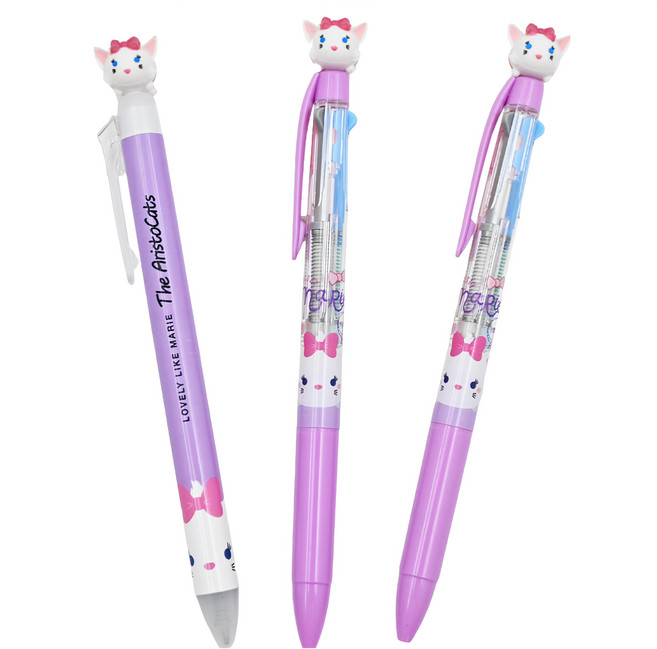 韓國 hM PLUS 迪士尼造型原子筆 0.5mm 3支, 瑪麗貓 3色 2支 + 單色, 1組