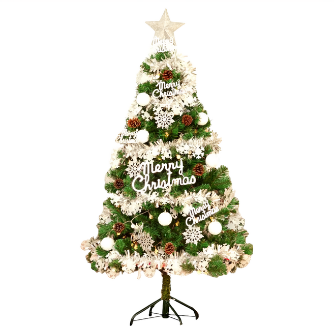 摩達客 豪華型裝飾聖誕樹 全套飾品組 LED100燈 暖白光 小圓球珍珠燈串, 綠色