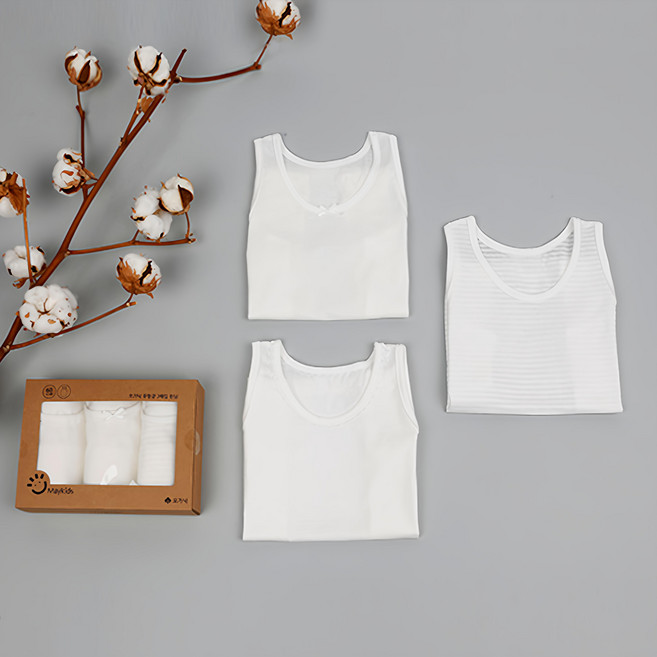 Maykids 女童純棉素色背心組 2入+條紋1入