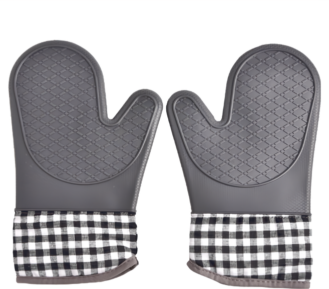 Homely Zakka 北歐高顏值加厚耐高溫防水矽膠雙層隔熱防燙手套, 莫蘭迪灰, 1雙