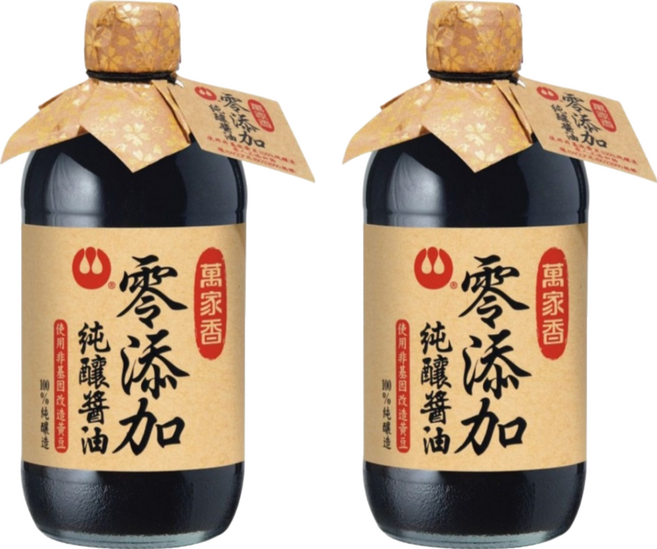 萬家香 零添加 純釀醬油 使用非基因改造黃豆 100%純天然釀造 450ml 玻璃瓶裝, 2瓶