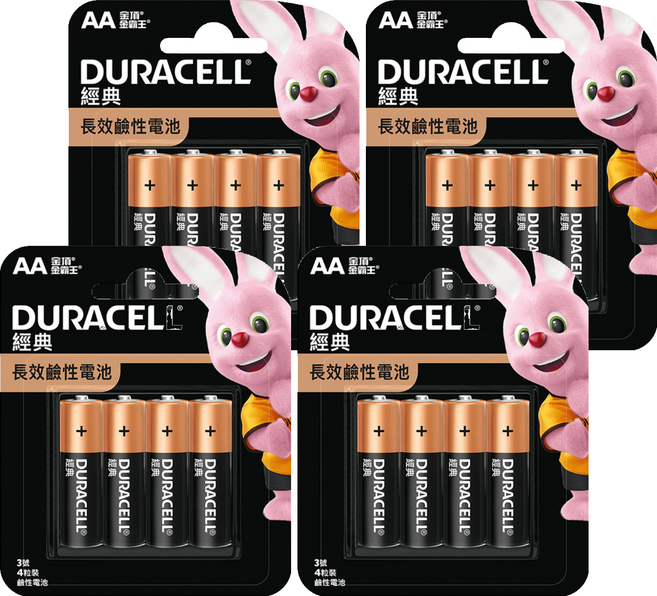 DURACELL 金頂 鹼性電池 3號 AA, 4顆, 4組
