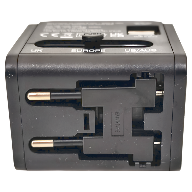 Travel Blue 英國藍旅 萬國轉接插頭 附USB插孔 3孔 TB254 8.5cm 1個, 黑色