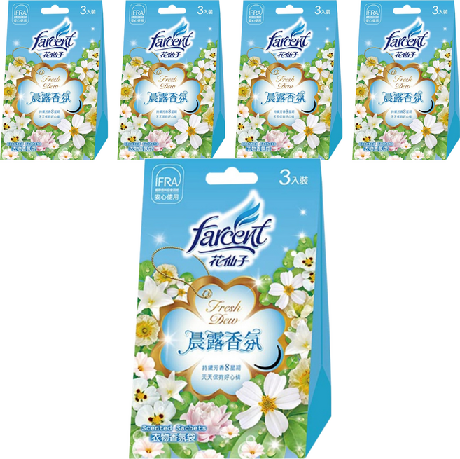 farcent 花仙子 衣物香氛袋 3個, 晨露香氛, 30g, 5盒