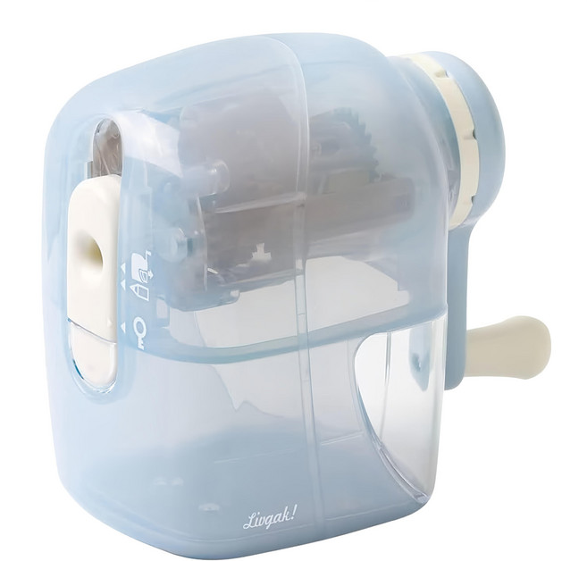 Livgak SONIC 自動退筆手動削鉛筆機 日本設計 兒童安全使用 大容量收集盒, 藍透, 1個