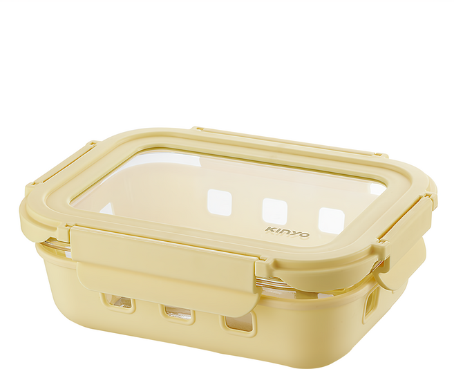 Kinyo 淨透全玻璃耐熱保鮮盒 KLC-1064 奶油黃 640ml, 1入, 1個