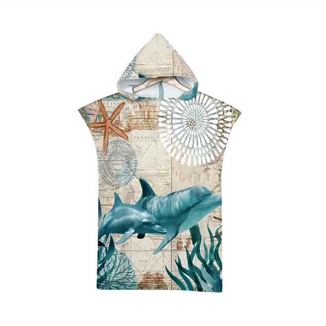 vanibaby 母嬰生活 連帽浴巾衣 110 x 75cm, 海豚 淺咖色, 1個