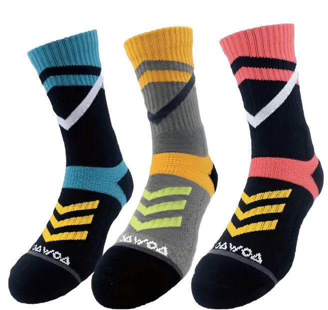 woawoa 能量激發登山襪-高筒-xl-3入組, 1入, 藍色 + 黃色 + 粉色