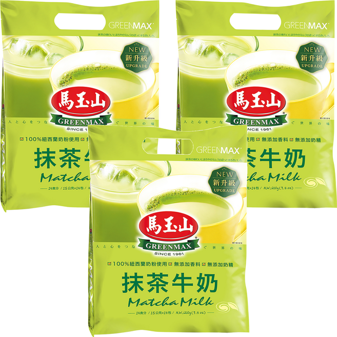 馬玉山 抹茶牛奶, 15g, 14包, 3袋