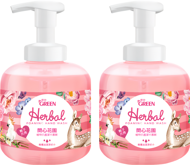 GREEN 綠的 植物抗菌潔手慕斯 開心花園, 400ml, 2瓶