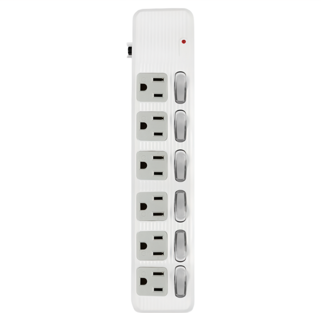 PowerSync 群加 6開6插防雷擊抗搖擺延長線 3孔 TPS366AN9018 25.9 x 5.3 x 2.4cm, 1.8m, 白色, 1條