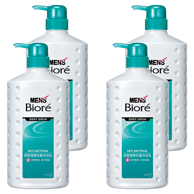 MEN's Biore 台灣公司貨 男性專用 茶樹清爽沐浴乳, 750ml, 4瓶