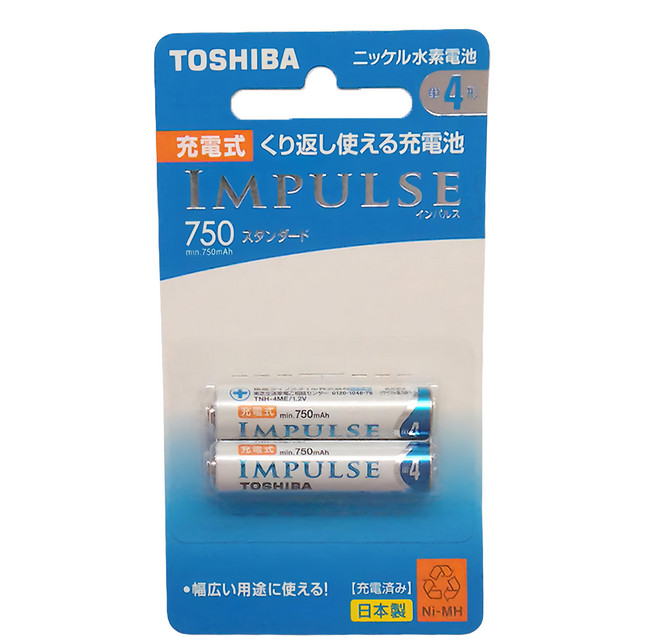 TOSHIBA 東芝 4號低自放電鎳氫充電電池 高容量 TNH-4ME 2P, 2個, 1組