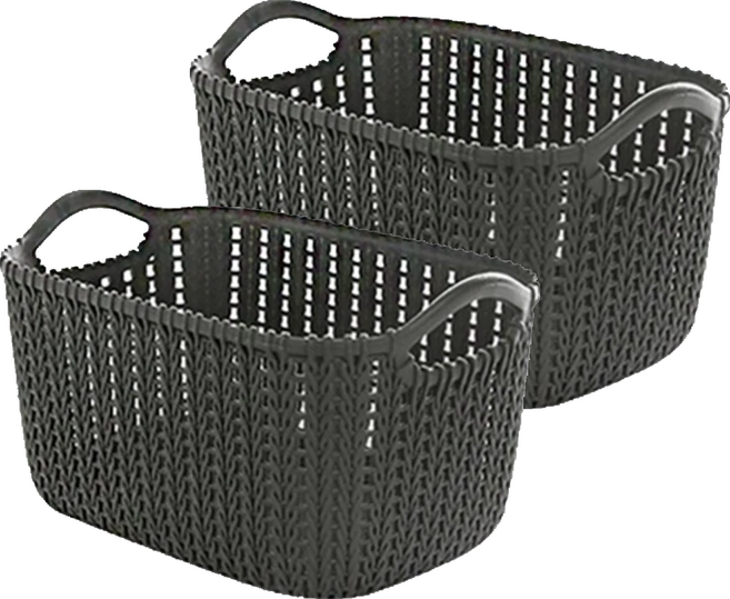 仿藤編收納籃 2個, 黑色, 2組