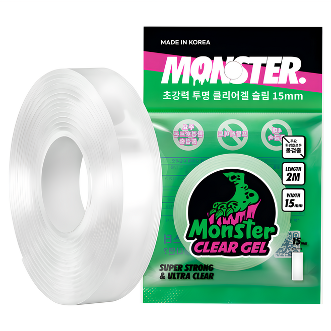 Monster CLEAR GEL Slim款 超強力透明矽膠雙面膠帶, 1個, 透明