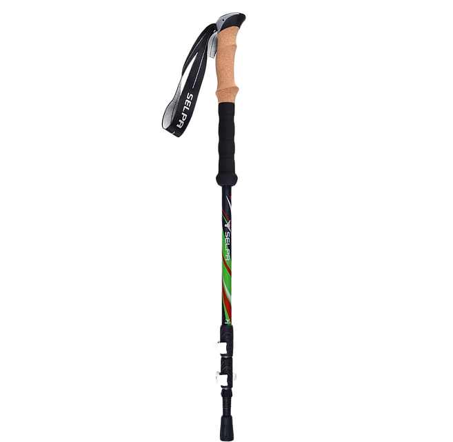 SELPA 栩瑰7075鋁合金長握柄外鎖避震登山杖, 綠色, 1支