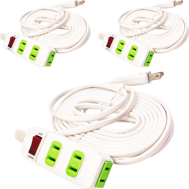 PRACTICAL 實用牌 1開3插 2P延長線 1650W 白色, 6.3m, 白色 + 綠色, 3條