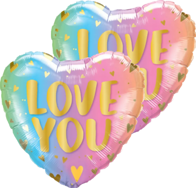 LOVE YOU 鋁質氣球, 粉彩色, 2個