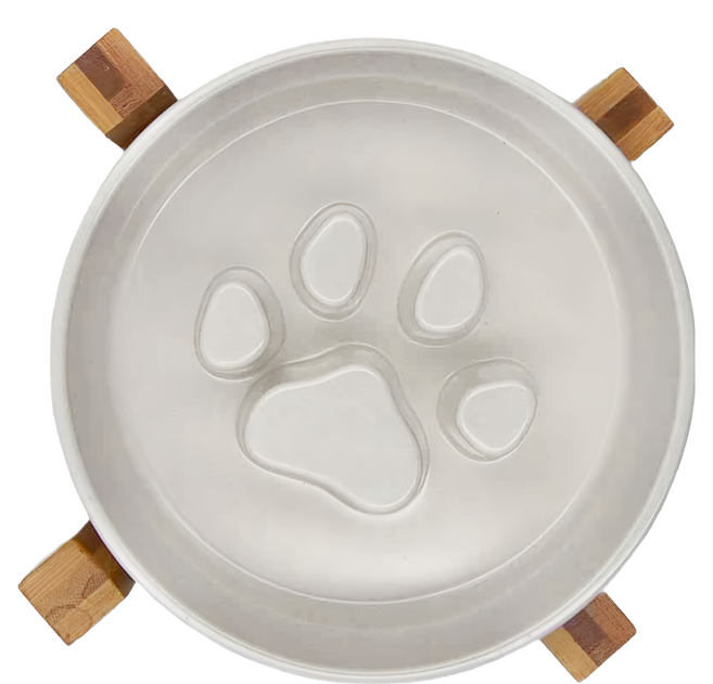 台寵北歐風竹架寵物慢食碗 510g, 象牙白, 1盒