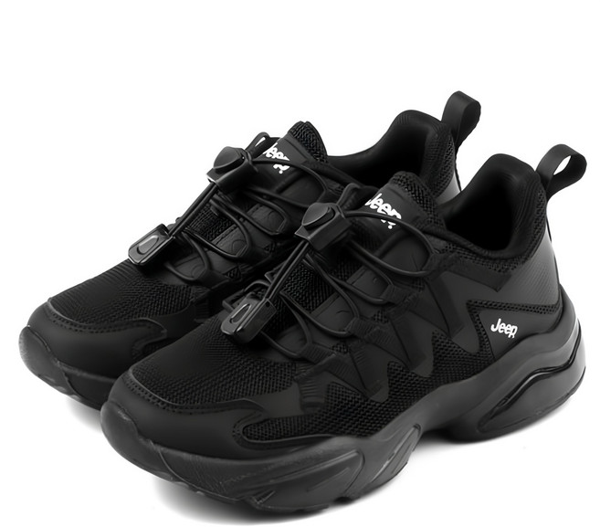 Jeep兒童款Mount運動鞋 黑色 透氣網布 快速拉繩設計 輕量舒適