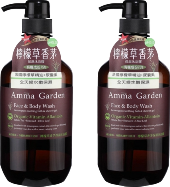 Amma Garden 艾瑪花園 檸檬草香茅保濕沐浴膠, 750ml, 2件