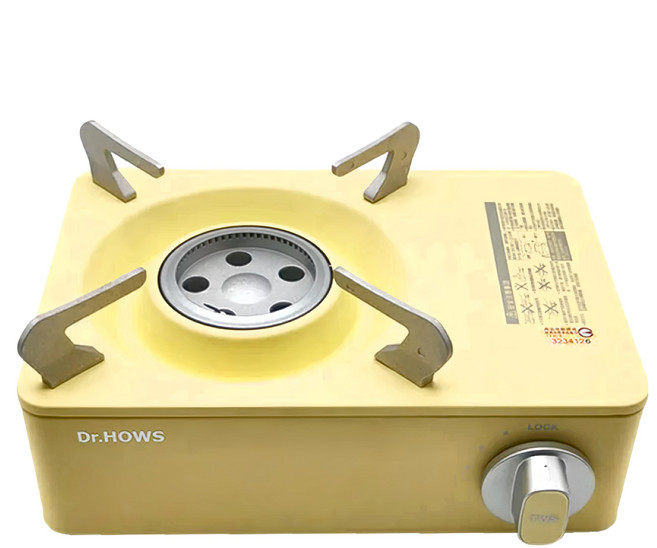 Dr.HOWS 馬卡龍迷你卡式爐 防風內圈設計 兒童安全鎖 二段式瓦斯罐填裝, 檸檬黃, 1個