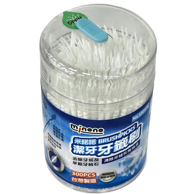 minono 米諾諾 潔牙牙籤刷 顏色隨機 300支, 12罐, 1組, 2mm