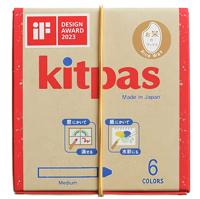 kitpas 日本製 兒童環保無毒浴室水彩米蠟筆 6支組, 6色, 1盒