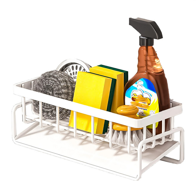 小麥購物 水槽瀝水架 金屬款 無桿 C517, 1個, 白色, 1層