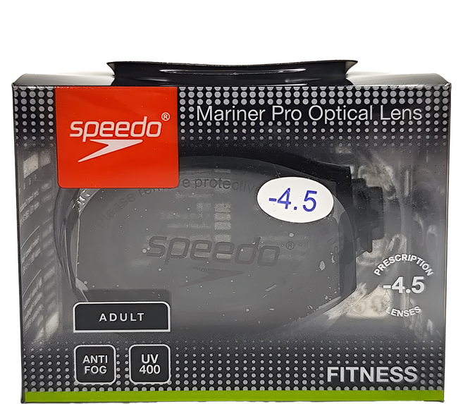 speedo 成人 Mariner Pro 度數泳鏡, 黑色 + 灰色, 1個