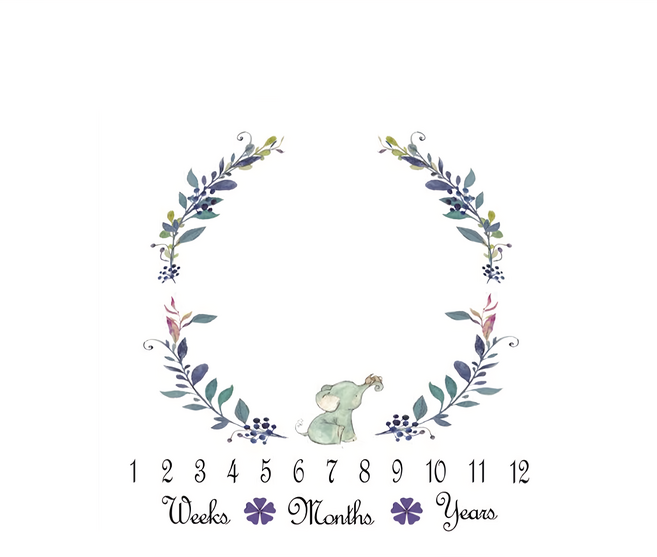 寶寶成長背景布 100 x 100cm, 小象 白色, 1個