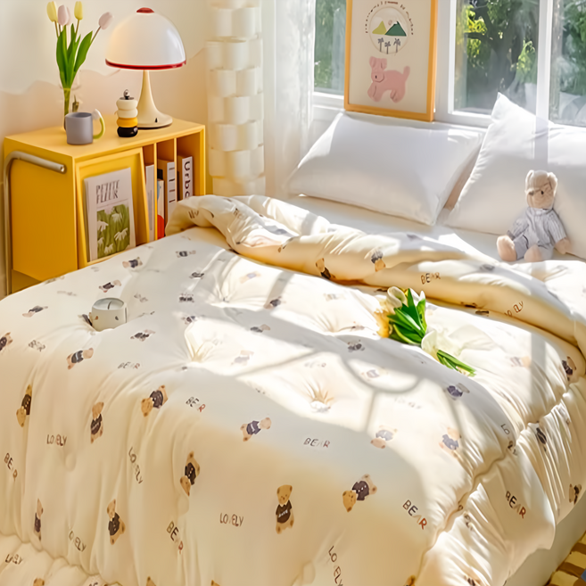 夢之語 石墨烯針織奶蓋被, 柏林棕熊 米白色