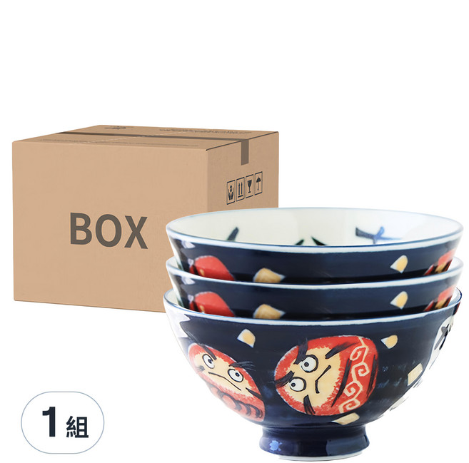 JUST HOME 日本製美濃燒達摩飯碗3件組 - 250ml 陶瓷碗, 達摩 黑色, 1組