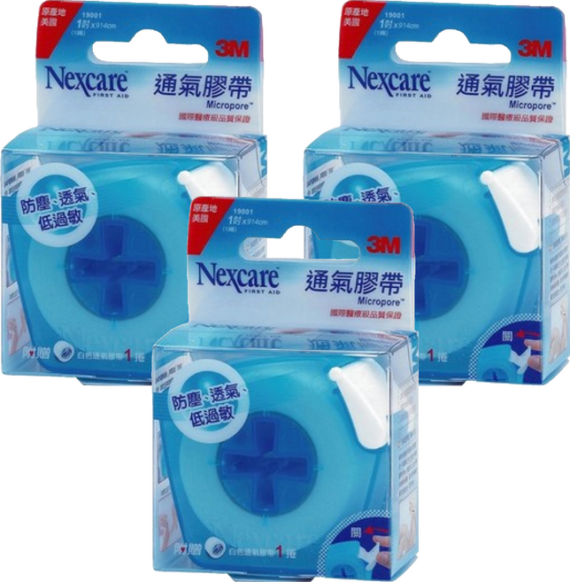 3M Nexcare 白色通氣膠帶1吋貼心即用包, 3捲
