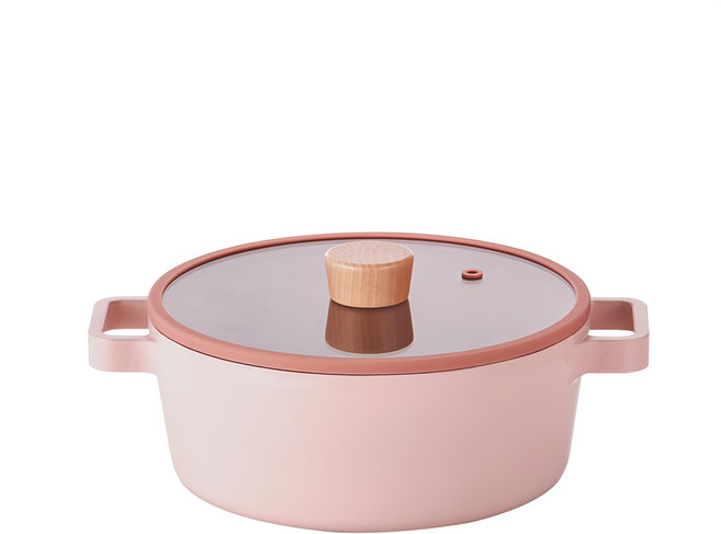 NEOFLAM FIKA系列 鑄造不沾雙耳低湯鍋 1386g, 22cm, 粉色, 1個