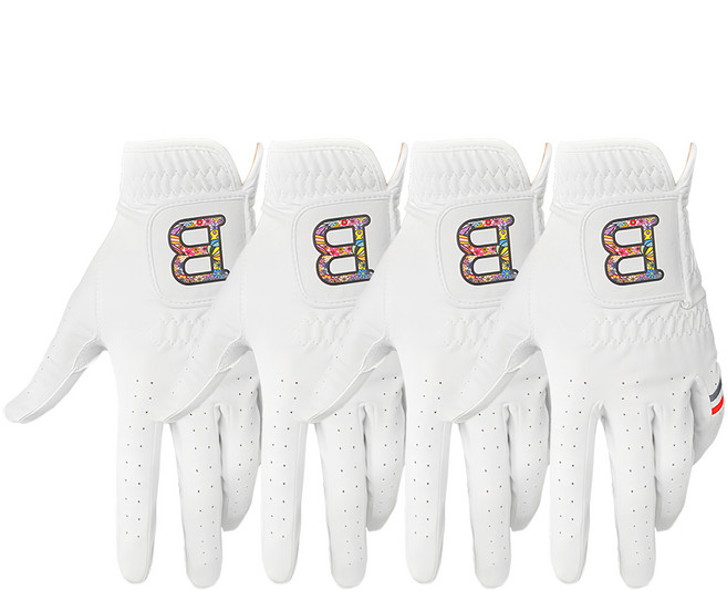 BRENCE 男士Original Art合成皮高爾夫手套 左手用, 4個, 白色