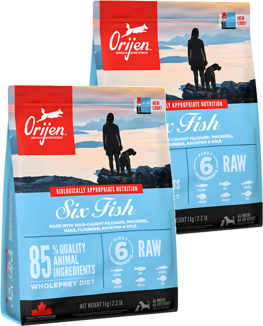 Orijen 歐睿健 台灣公司貨 六種鮮魚犬 無穀配方乾飼料, 野生漁獲 + 新鮮蔬果, 1000g, 2袋