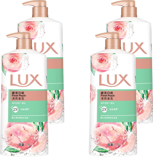 LUX 麗仕 清爽香氛沐浴乳 綠茶白桃, 1L, 4瓶