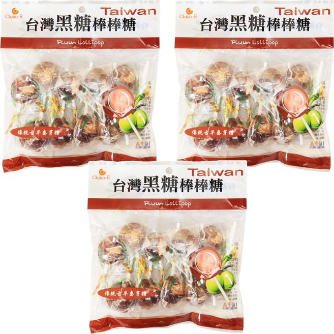 Chiao-E 巧益 台灣黑糖小梅棒, 140g, 3袋