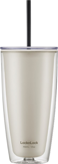 LocknLock 樂扣樂扣 簡約雙層輕量大容量吸管杯, 750ml, 1個, 白色