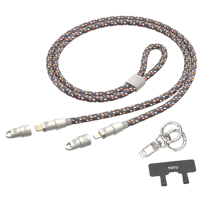 TOTU 拓途 CB-16系列 手機掛繩掛片 Lightning-Type-C iPhone 快充傳輸線, 1.2m, 鈦橙, 1條