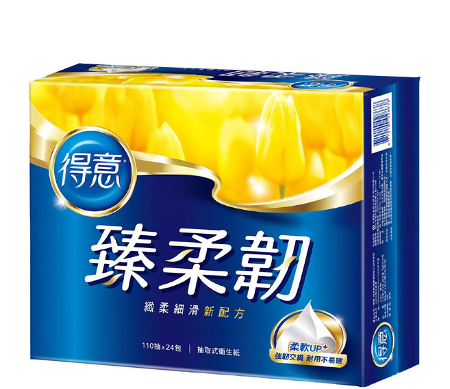 得意 臻柔韌抽取式花紋衛生紙 110張 19 x 18cm, 24包, 1袋